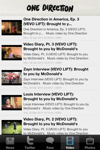 One Direction Android App Videos