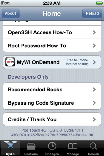 iOS 5 running on iPod Touch and Cydia 1.1.1