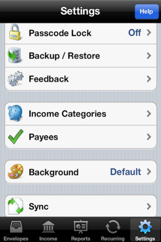 Settings Budget Envelopes iPhone App