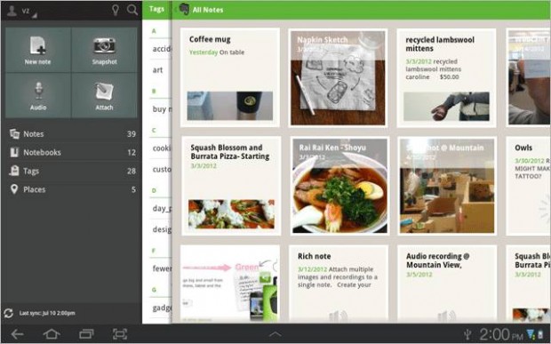 Evernote Android Tablet Interface