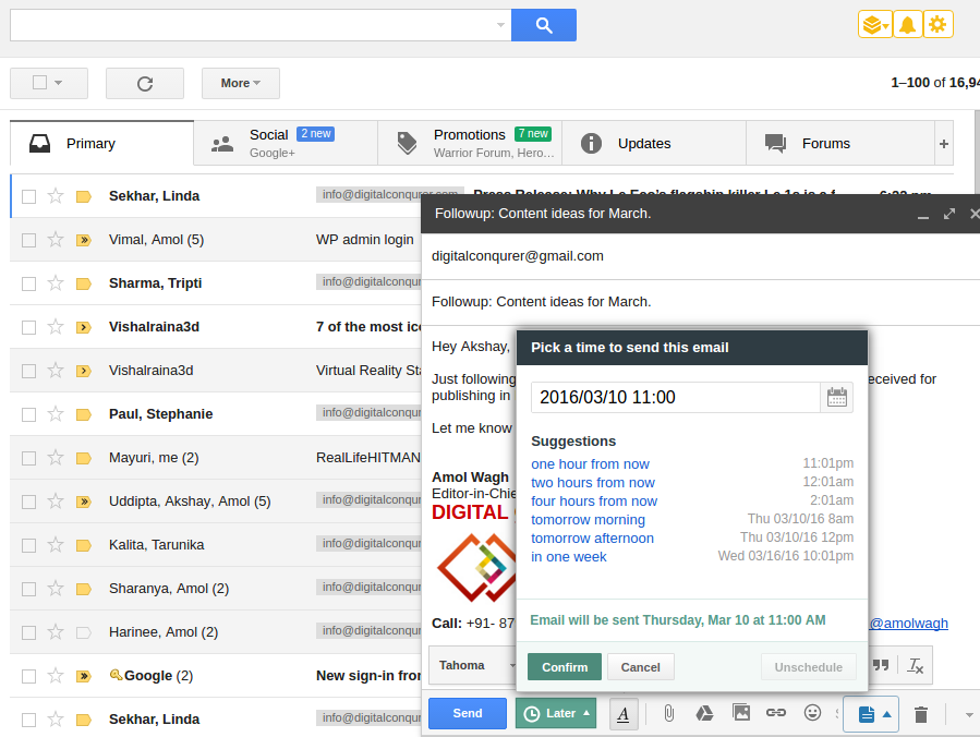 Hiver - Schedule Emails on Gmail