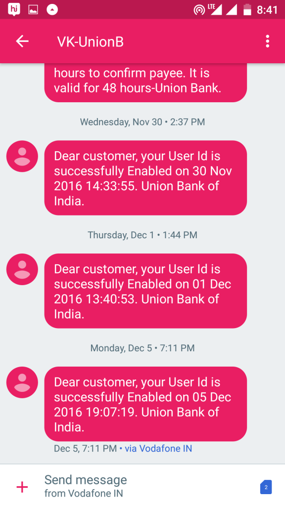 Union Bank of India forgot user id