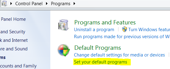 change default program for extension windows 7